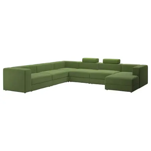 Canapé en U, 7 places, avec méridienne, droite avec appui-tête/Samsala vert-jaune foncé